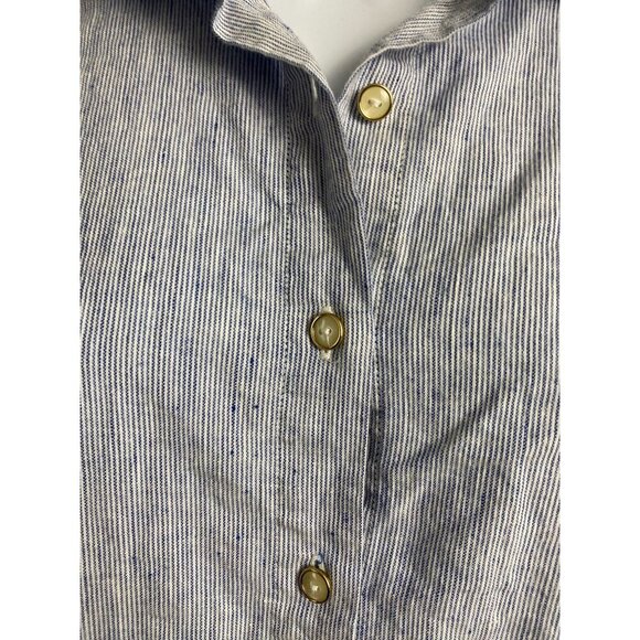 Copenhagen Delights Linen Modal Blue White Striped Button Up Shirt Dress size XS - Picture 8 of 15
